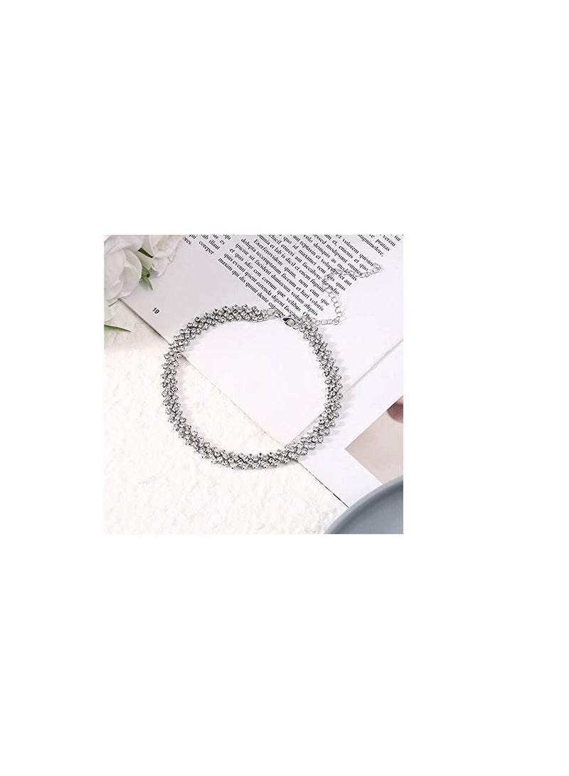 Y&D Rhinestone Choker Necklace Silver Diamond Necklaces 2 Row Crystal Chain Jewelry for Women Girls, Summer Beach Prom Party Festival Gift Teens Girls  - Image 2