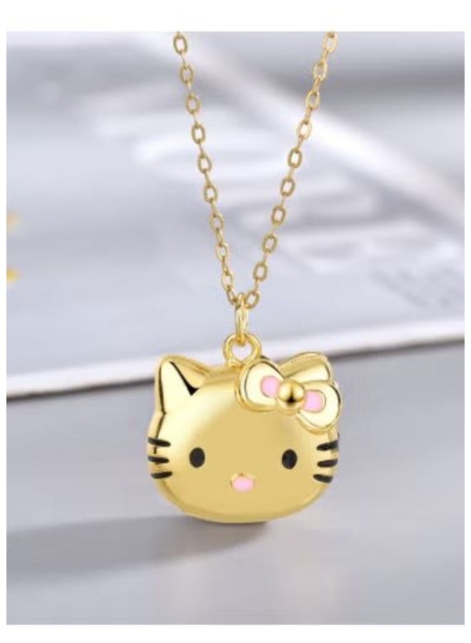 Hello Kitty Gold Hello Kitty Pendant Necklace with Pink Bow & Nose Accents