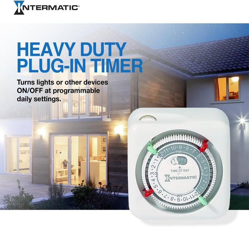 Intermatic TN111K 15-Amp Indoor Timer - Versatile 24-Hour Control - Easy Manual Override and Single 2-Prong Design (2 Pack) - Image 2
