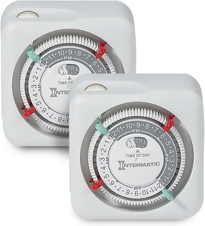 Intermatic TN111K 15-Amp Indoor Timer - Versatile 24-Hour Control - Easy Manual Override and Single 2-Prong Design (2 Pack) - Image 1
