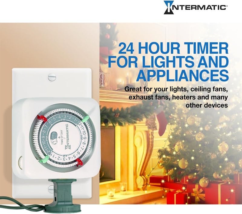 Intermatic TN111K 15-Amp Indoor Timer - Versatile 24-Hour Control - Easy Manual Override and Single 2-Prong Design (2 Pack) - Image 4
