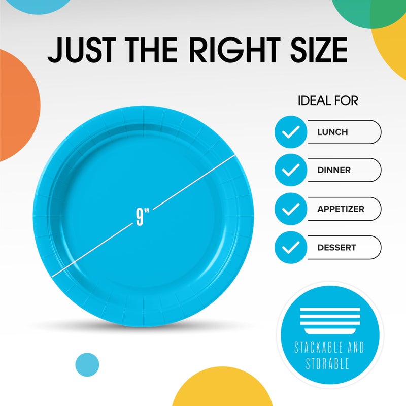 Exquisite Turquoise Paper Plates Disposable Heavy Duty 9 Inch Turquoise Disposable Plates For Party 100 Pcs Heavy Duty Paper Plate 350 GSM  Birthday Party Supplies Plate Set - Image 3