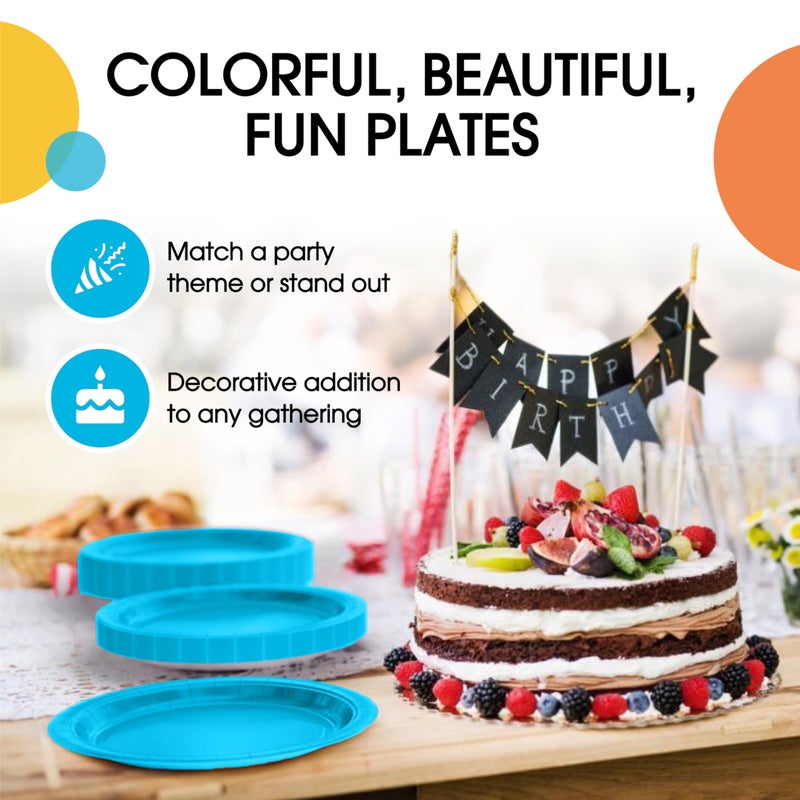 Exquisite Turquoise Paper Plates Disposable Heavy Duty 9 Inch Turquoise Disposable Plates For Party 100 Pcs Heavy Duty Paper Plate 350 GSM  Birthday Party Supplies Plate Set - Image 4