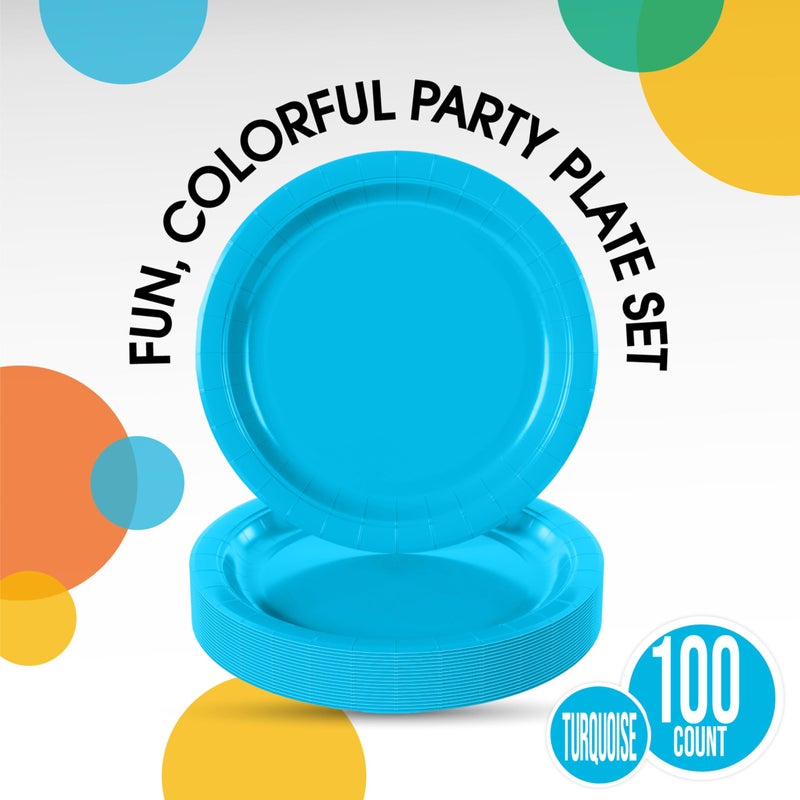Exquisite Turquoise Paper Plates Disposable Heavy Duty 9 Inch Turquoise Disposable Plates For Party 100 Pcs Heavy Duty Paper Plate 350 GSM  Birthday Party Supplies Plate Set - Image 1