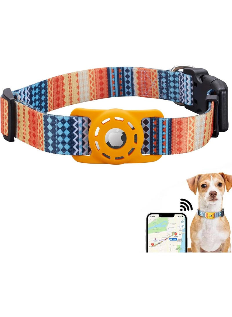 AirTag Dog Collar, Compatible with Apple, Polyester Pet Cat Puppy Collar Silicone Holder for Small, Medium, Large, and Extra Large Dogs, Bohemia Orange, S: 9.8'-15.7' Neck - Image 1