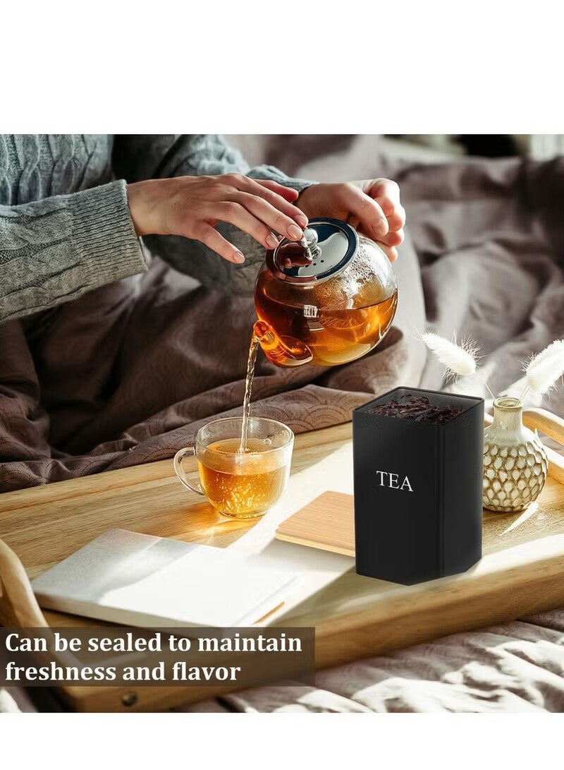 رات سو طقم من 3 عبوات لتخزين القهوة والشاي والسكر بسعة 1000 مل، برطمانات معدنية محكمة الإغلاق مع أغطية من الخيزران وملصقات، منظم مطبخ للطاولة وديكور المزرعة - Image 4