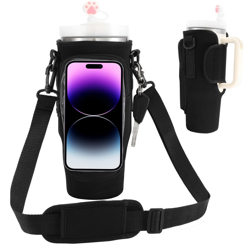 Diving material ice cup set custom stanley slung kettle bag Stanley 40oz thermos cup bag protective cover Black (plastic transparent touch screen bag) 