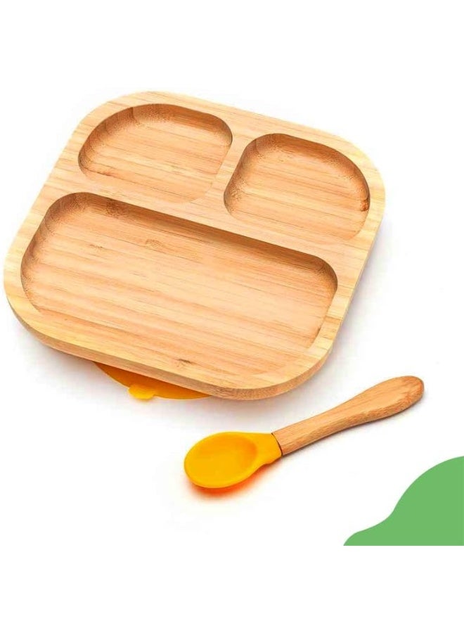 Youkoo kitchen (Light Yellow) - Baby Toddler Stay Put Dish, Kids Suction Plate, Bamboo Cute Dinnerware (Light Yellow) - Image 1