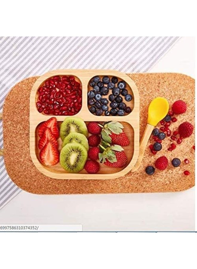 Youkoo kitchen (Light Yellow) - Baby Toddler Stay Put Dish, Kids Suction Plate, Bamboo Cute Dinnerware (Light Yellow) - Image 3