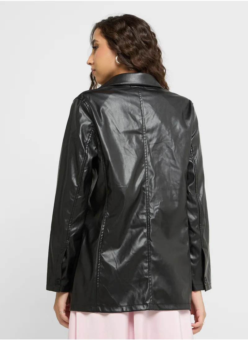 Ginger Longline Pu Leather Oversize Jacket