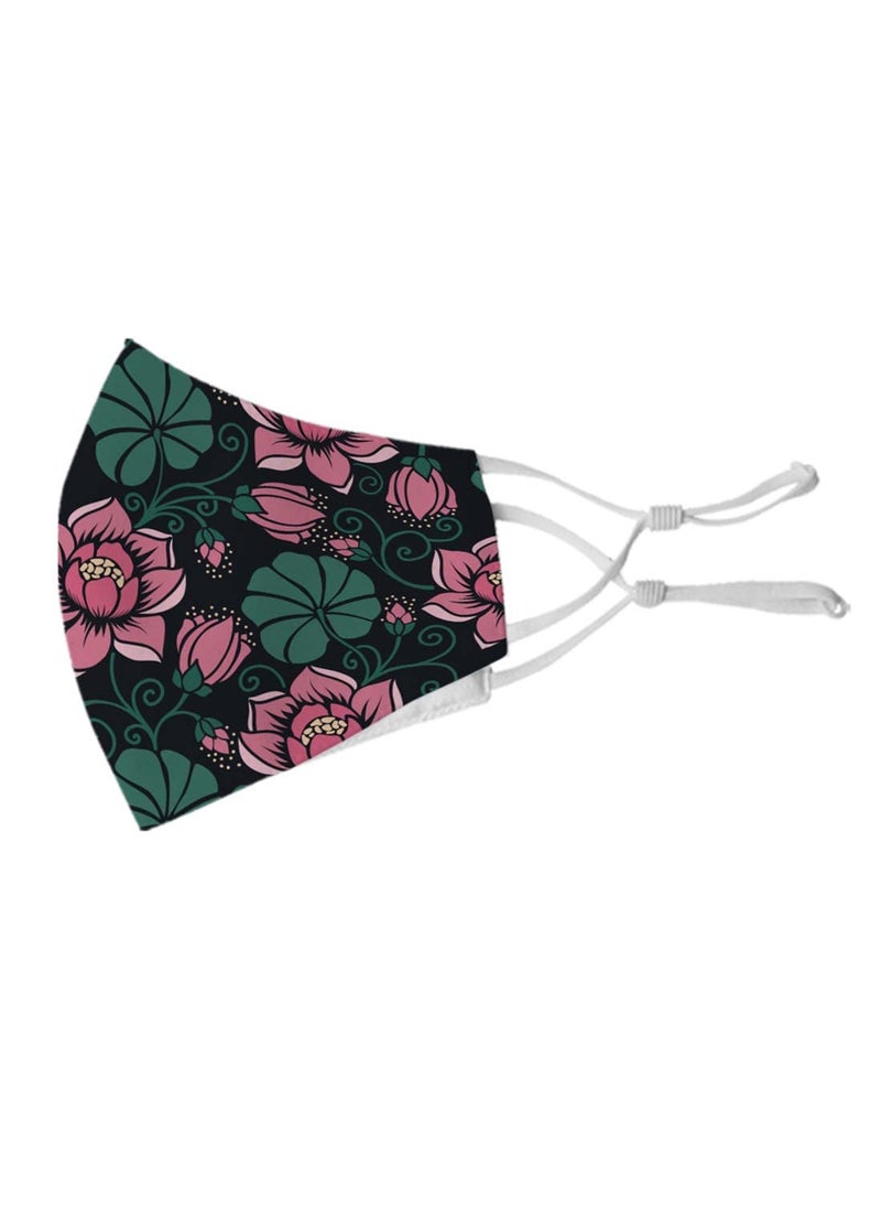 Crazyify Crazyify Black White Floral Print Face Mask Face Mask Set of 3 For WomenMen with Adjustable Earloop Two Layer Soft Printed Canvas Fabric with HD Print Washable Resuable  - Image 4