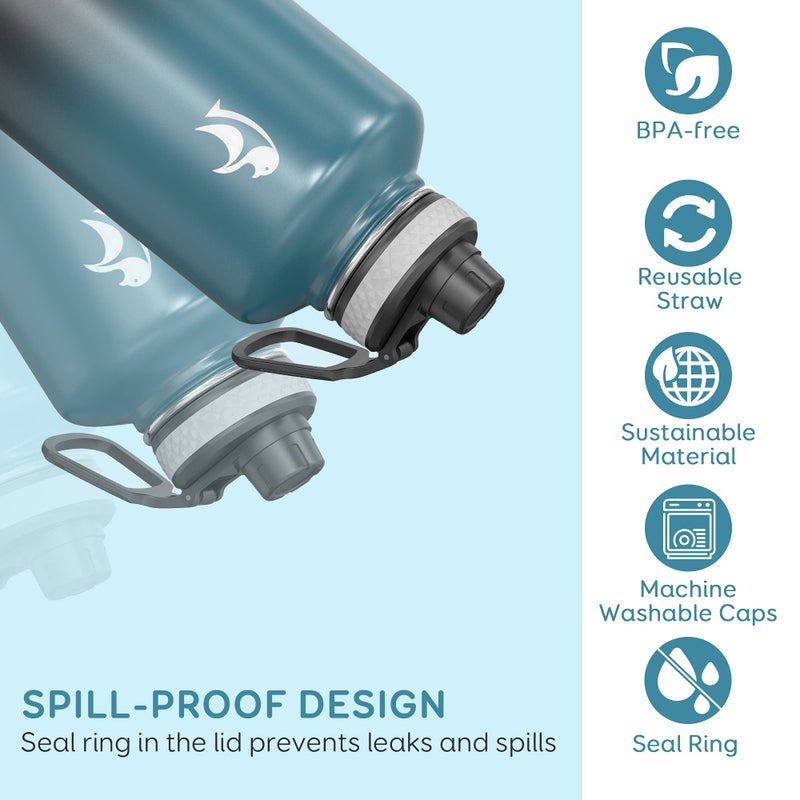 Coolflask Water Bottle 87 oz with Straw, 2/3 Gallon Insulated Stainless Steel Large 3 Lids Big Water Jug for Sports or Office, Non-BPA Keep Cold Up to 48 Hrs or Hot Up to 24 Hrs, Samurai Cyan - Image 4