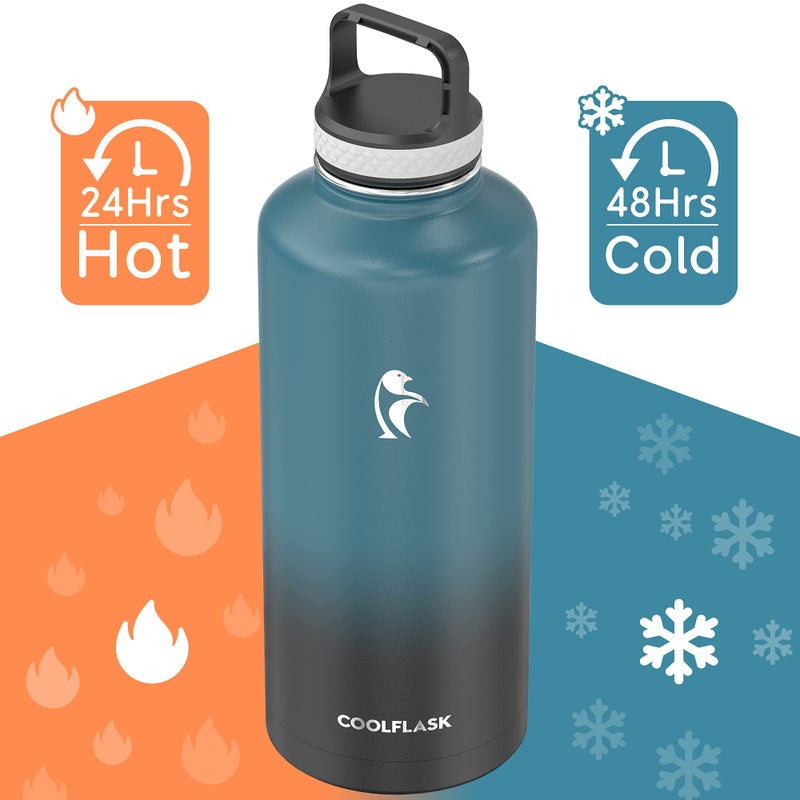 Coolflask Water Bottle 87 oz with Straw, 2/3 Gallon Insulated Stainless Steel Large 3 Lids Big Water Jug for Sports or Office, Non-BPA Keep Cold Up to 48 Hrs or Hot Up to 24 Hrs, Samurai Cyan - Image 3