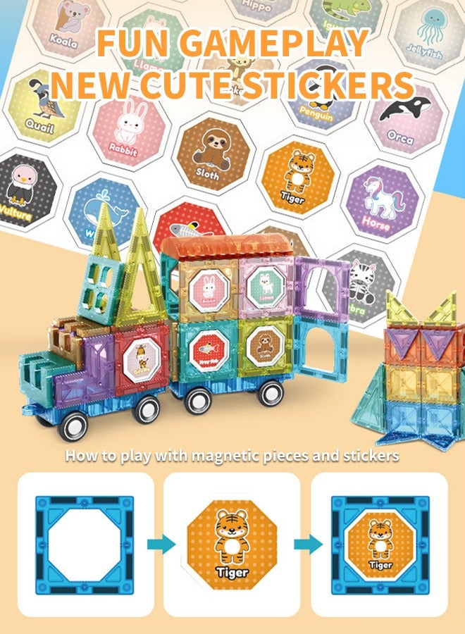 Loquat 82pcs Magnetic Building Blocks Set, DIY Creative Magnetic Building Tiles with Stickers, Fun and Safe for Preschool and Kindergarten Learning - Image 4