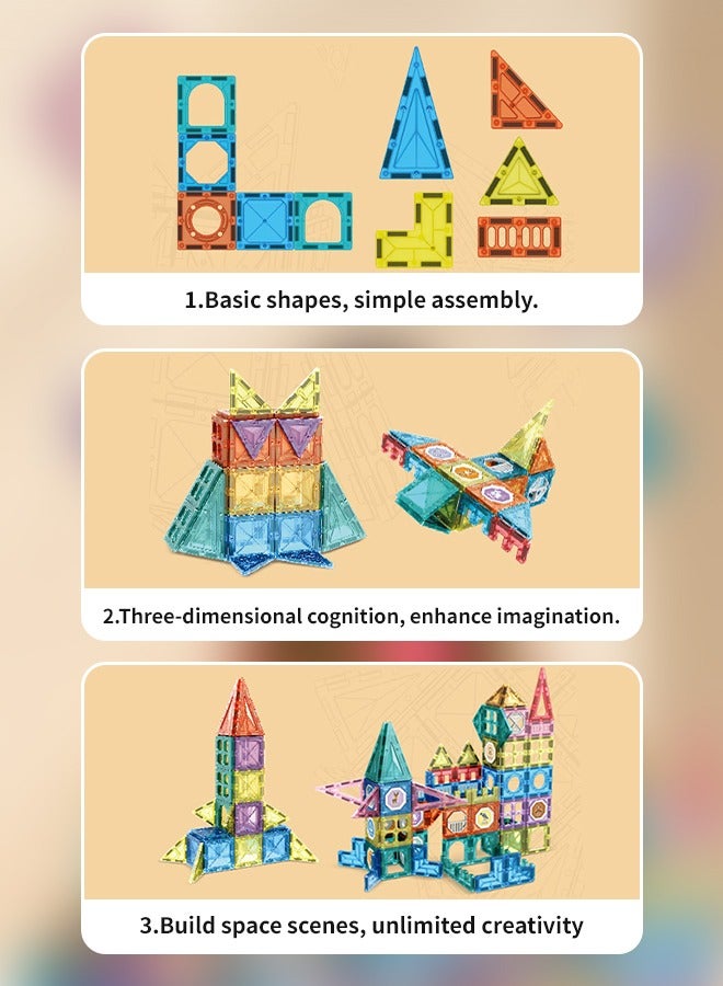 Loquat 82pcs Magnetic Building Blocks Set, DIY Creative Magnetic Building Tiles with Stickers, Fun and Safe for Preschool and Kindergarten Learning - Image 3