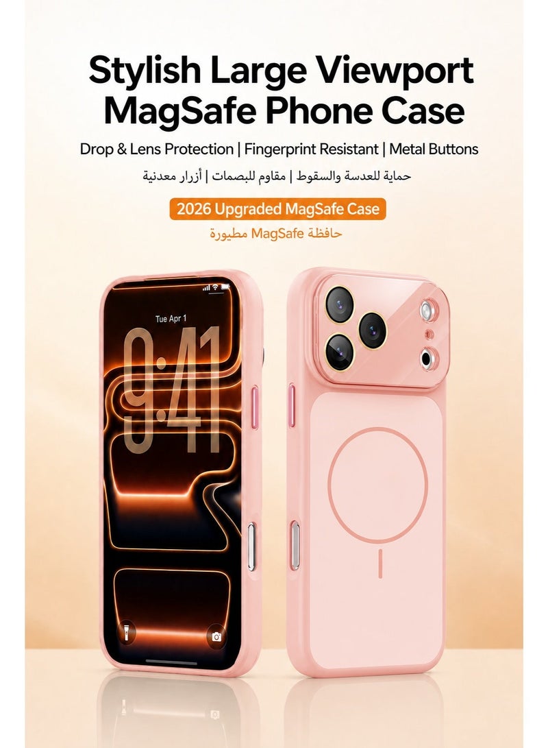سوكاد كفر MagSafe مطفي وردي بتصميم نافذة كبيرة لهاتف iPhone 17 Pro، حماية كاملة للكاميرا، غطاء نحيف مضاد للبصمات مع أزرار معدنية - Image 3