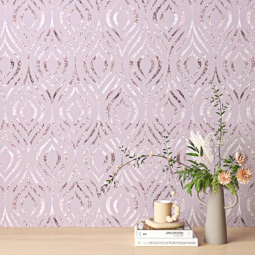 ReWallpaper Pink Peel and Stick Wallpaper Aesthetic Glitter Blush Damask Wall Paper for Girls Bedroom Kids Room Bathroom Pink Contact Paper for Cabinets and Drawers Furniture Waterproof 175in X 10ft - Image 3