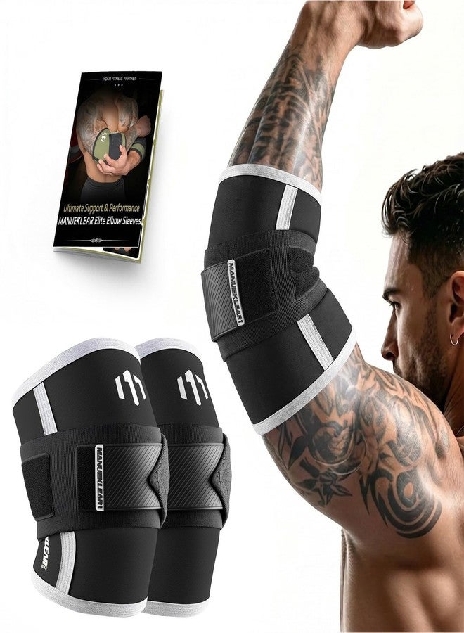 M MANUEKLEAR MANUEKLEAR Adjustable Compression Elbow Wraps for Weightlifting(1 Pair), Elbow Sleeves Weightlifting Men with Compression Band, 5mm Neoprene Elbow Strap for Weight Lifting and Bench Press - Image 1