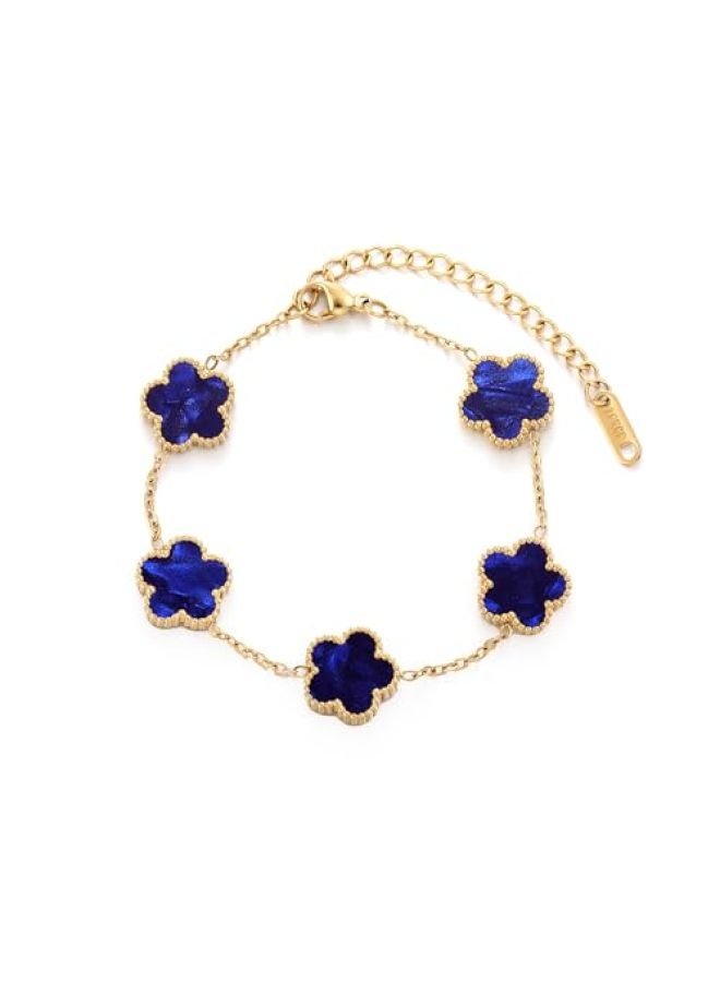 TICVRSS Van Cleef Four Leaf Clover Bracelet for Women 18K Gold Plated Black Stainless Steel Lucky 4 Leaf Link Bracelet Jewelry Gift for Women - Image 1