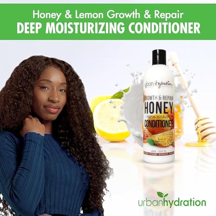 Urban Hydration Honey & Lemon Growth & Repair Deep Moisturizing Conditioner -Strengthens, Hydrates, Controls Frizz & Enhances Shine - Sulfate & Paraben Free - Safe for All Hair Types, 13.5 FL Oz - Image 4