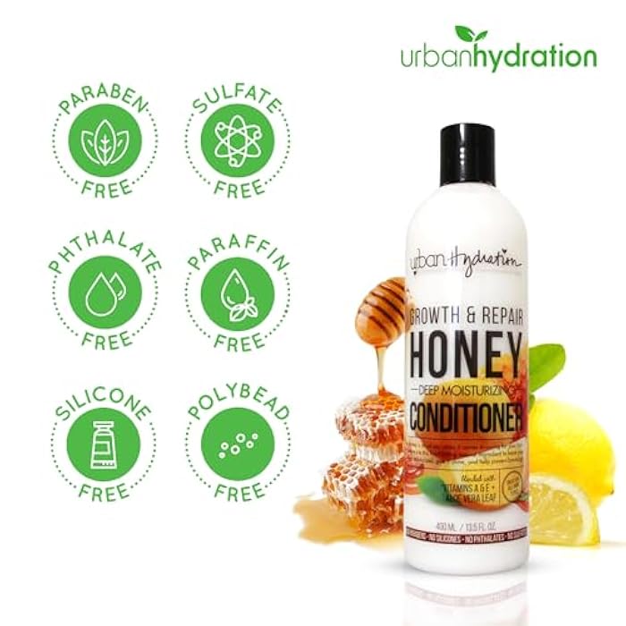 Urban Hydration Honey & Lemon Growth & Repair Deep Moisturizing Conditioner -Strengthens, Hydrates, Controls Frizz & Enhances Shine - Sulfate & Paraben Free - Safe for All Hair Types, 13.5 FL Oz - Image 2