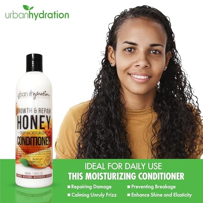 Urban Hydration Honey & Lemon Growth & Repair Deep Moisturizing Conditioner -Strengthens, Hydrates, Controls Frizz & Enhances Shine - Sulfate & Paraben Free - Safe for All Hair Types, 13.5 FL Oz - Image 3