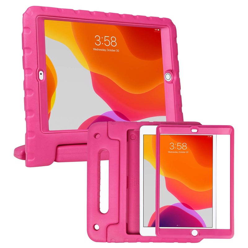 HDE Case for iPad 9th Generation 102 inch for Kids with Builtin Screen Protector Shockproof Cover with Handle Stand fits 2021 9th Gen 2020 8th 2019 7th Models Hot Pink