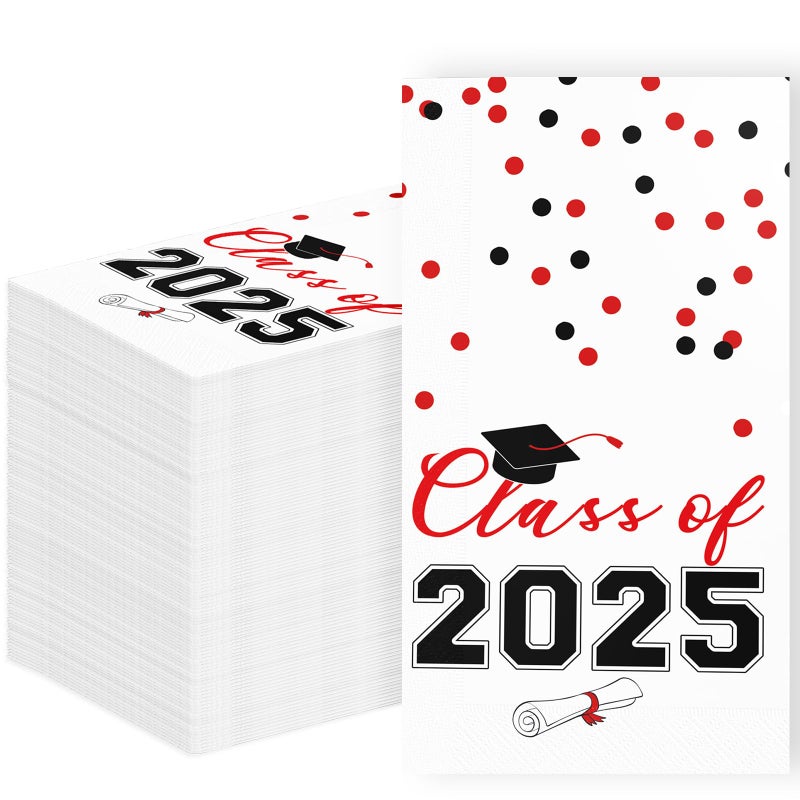 Tbsone 2025 Graduation Disposable Paper Napkins  Guest Dinner Hand Towels for College School Grad Class Congrats Celebration  Cocktail Party Decorations (80  Red & Black) - Image 1