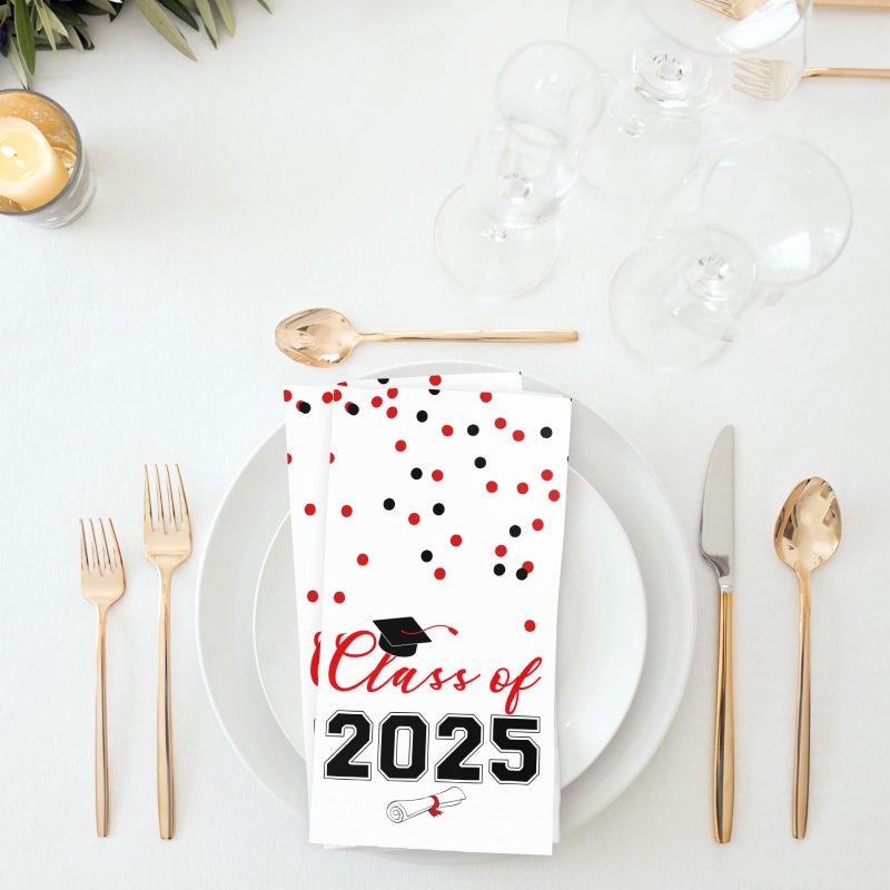Tbsone 2025 Graduation Disposable Paper Napkins  Guest Dinner Hand Towels for College School Grad Class Congrats Celebration  Cocktail Party Decorations (80  Red & Black) - Image 3