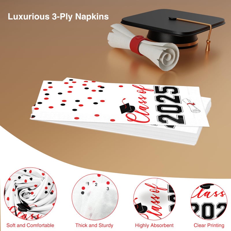 Tbsone 2025 Graduation Disposable Paper Napkins  Guest Dinner Hand Towels for College School Grad Class Congrats Celebration  Cocktail Party Decorations (80  Red & Black) - Image 4