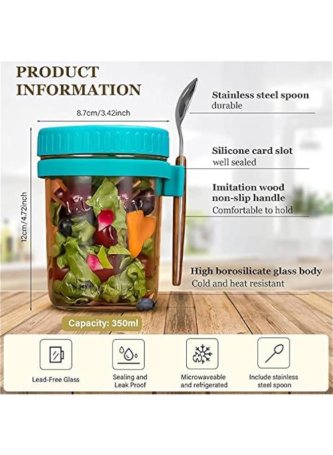 MOXO Overnight Oats Container with Lid and Spoon 2PCS 350ml Overnight Oats Jars Breakfast Container Cereal Milk Vegetable and Fruit Salad Storage Container with Measurement Marks - Image 2