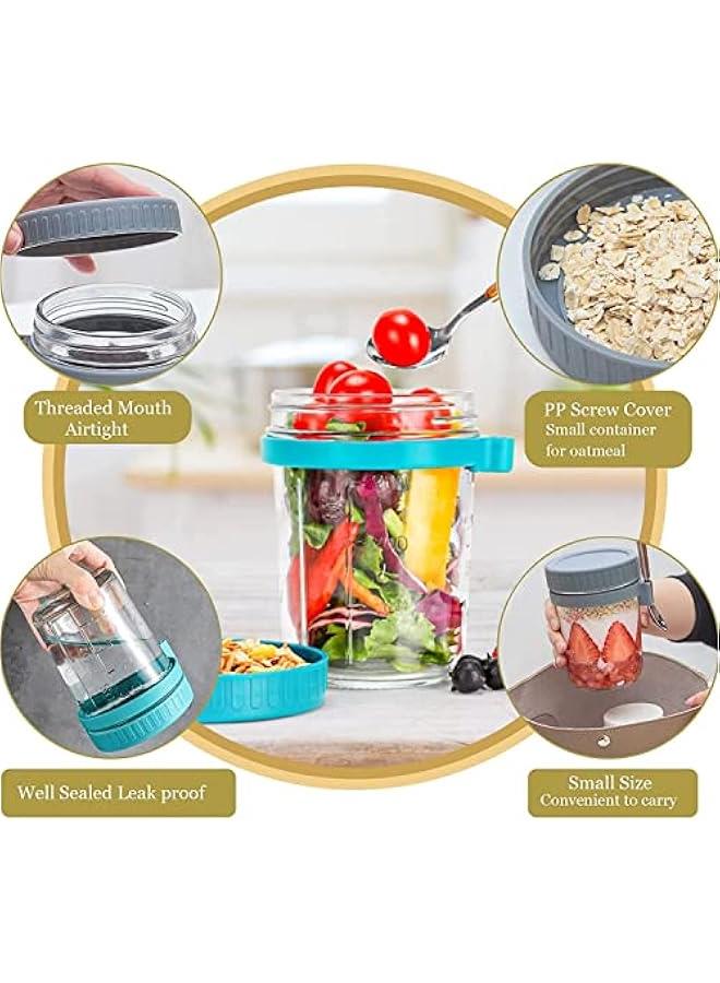 MOXO Overnight Oats Container with Lid and Spoon 2PCS 350ml Overnight Oats Jars Breakfast Container Cereal Milk Vegetable and Fruit Salad Storage Container with Measurement Marks - Image 3