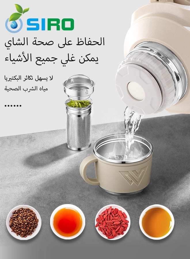 SIRO A Large-Capacity 5000ml Gray-White Thermos Bottle, with an Inner Tank Made of SUS316 Stainless Steel, Featuring Heat and Cold Retention Capabilities. It Is Equipped with a Separate Tea Compartment, Which Can Be Used to Brew Tea, Make Coffee, and Prepare Various Other Ingredients. The Thermos Has Foldable Double Handles—Compared with a Single Handle, It Offers a More Comfortable Grip. It Is Suitable for Multiple Scenarios Such as Outdoor Activities, Travel, In-Car Use, Fishing, Home Use, and Construction Sites, and Can Also Serve as a Hot Water Container. - Image 5