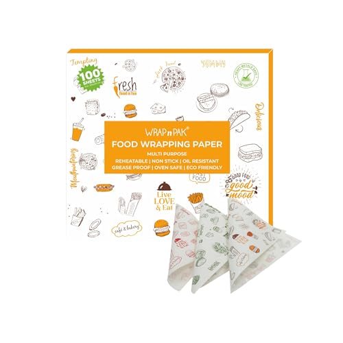 WRAP n PAK Food Wrapping Paper Sheets (100 Sheets, 11×12 Inch, Twin Tone) | Food Grade, FDA Approved | Oil Resistant, Non-Soggy Parchment Paper | Ideal for Roti, Chapati, Burger, Pizza & Sandwich Wrapping - Image 1