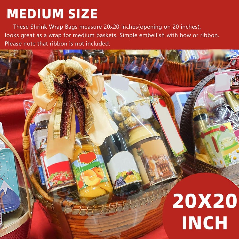 Morepack Shrink Wrap Bags for Gift Baskets,20x20 inches Clear PVC Heat Shrink Bags,20 Pieces - Image 2