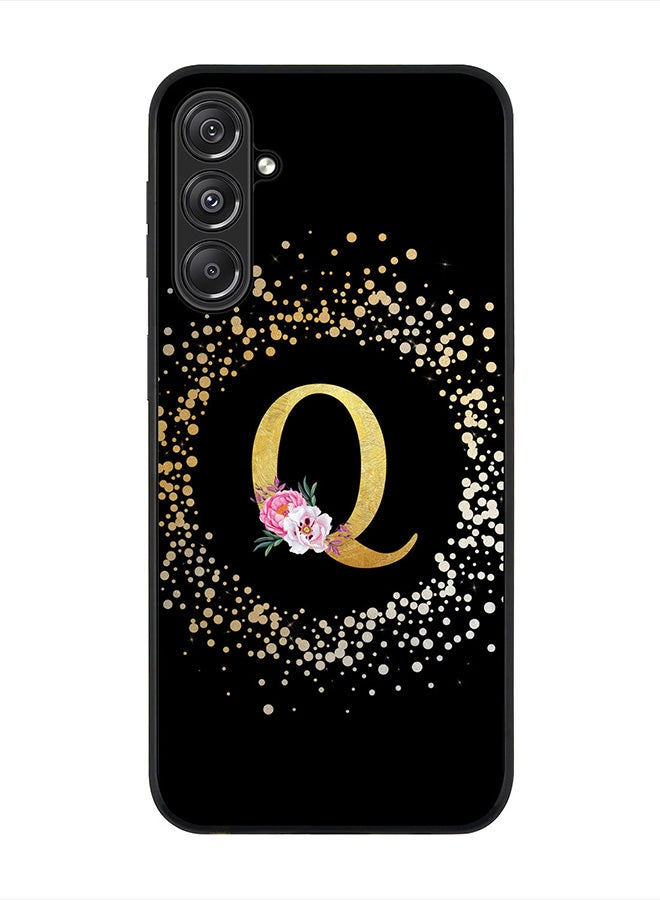 Stylizedd Rugged Black Edge case for Samsung Galaxy M34 5G, Slim fit Flexible   Custom Monogram Initial Letter Floral Pattern Alphabet - Q (Black) - Image 1