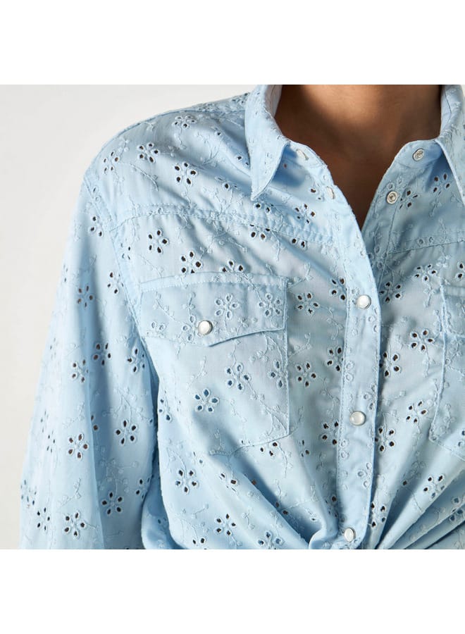 Lee Cooper Lee Cooper All-Over Embroidered Shirt with Roll-Up Sleeves  - Image 4