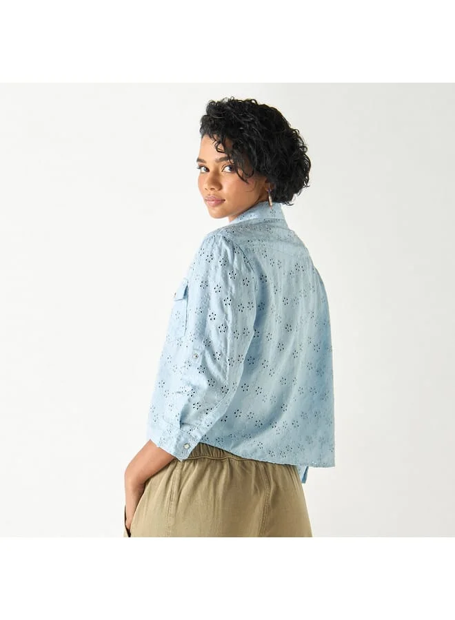 Lee Cooper Lee Cooper All-Over Embroidered Shirt with Roll-Up Sleeves