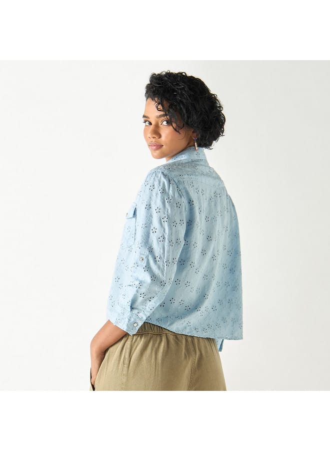 Lee Cooper Lee Cooper All-Over Embroidered Shirt with Roll-Up Sleeves  - Image 3