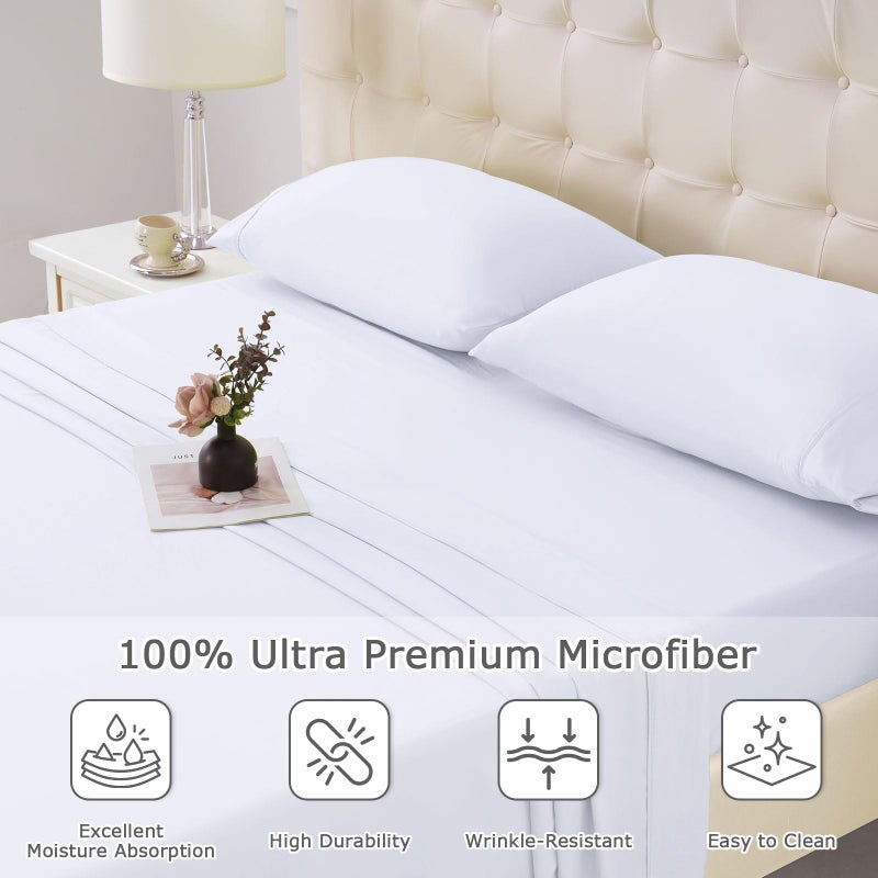 Homilay Twin Size Bed Sheet Set - 3 Piece Soft Microfiber Sheets with Deep Pockets, Cooling Technology, and Wrinkle-Free Pillowcase. Hotel-Quality, Durable Bedding, Brilliant White - Image 3