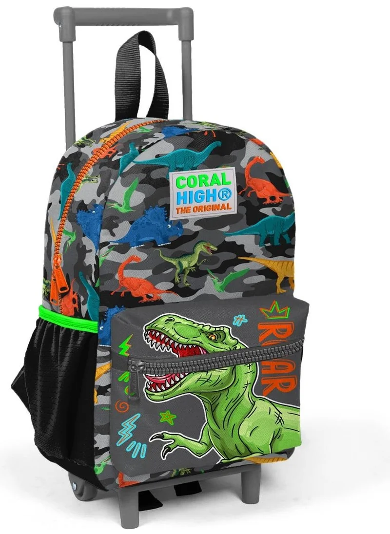 كورال هاي Mini Nest Squeegee Backpack Black Gray Dinosaur Patterned Two Compartments 24044