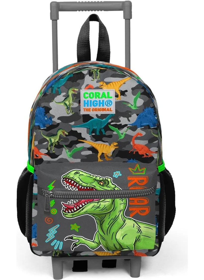 CORAL HIGH Mini Nest Squeegee Backpack Black Gray Dinosaur Patterned Two Compartments 24044