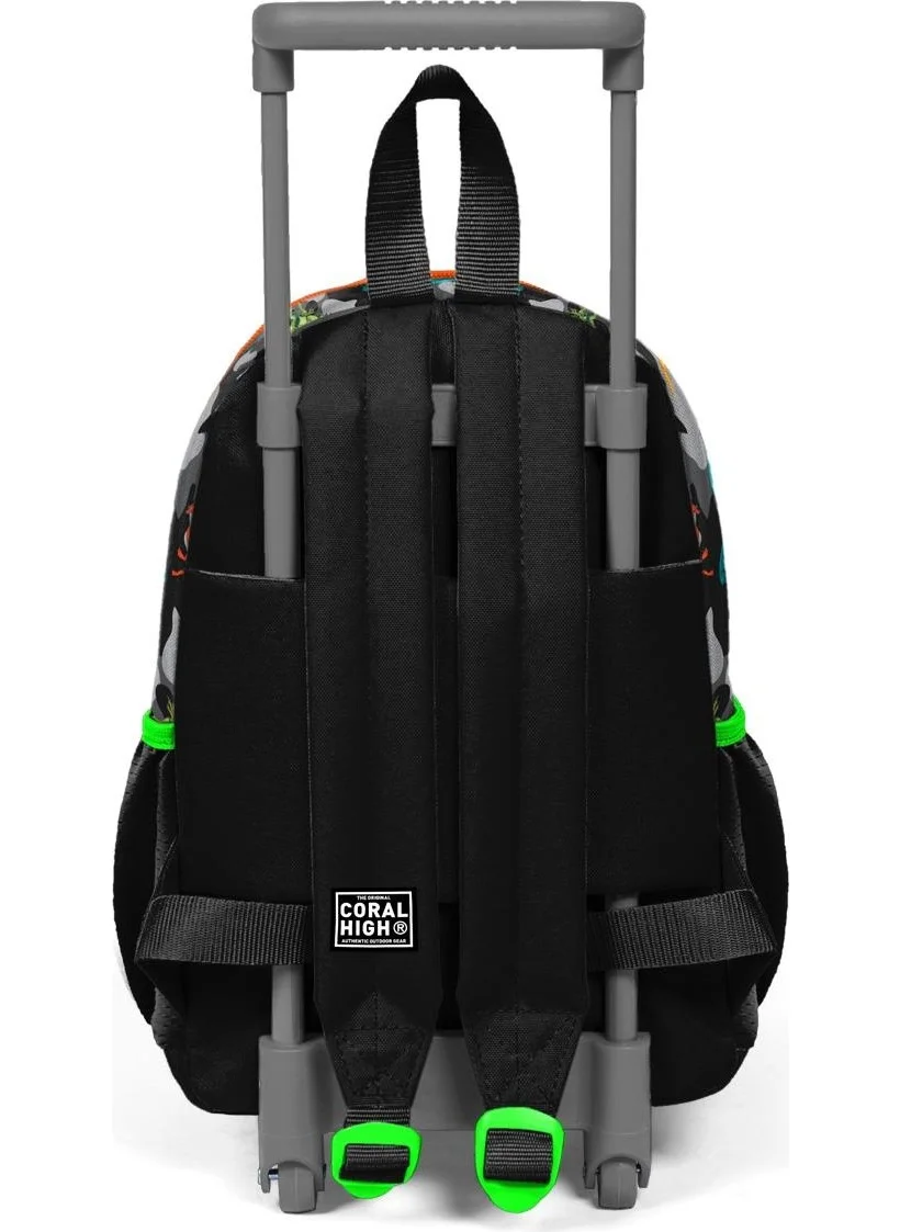 CORAL HIGH Mini Nest Squeegee Backpack Black Gray Dinosaur Patterned Two Compartments 24044