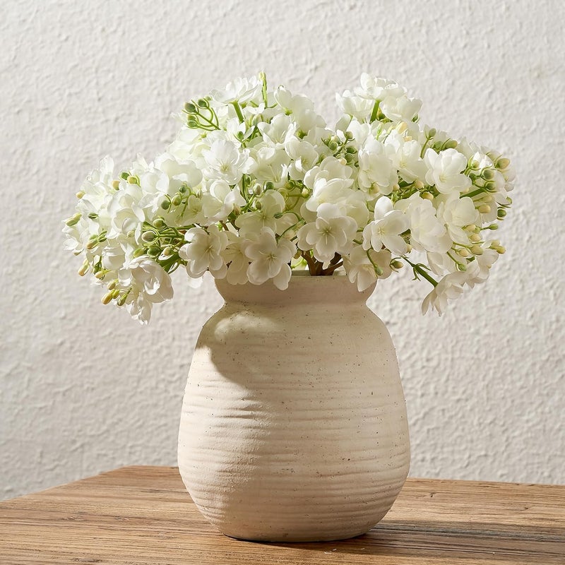 SIDUCAL Balanced structure Ceramic Rustic Farmhouse Vase | 7.3 Inch Pottery Decorative Flower Vase for Home Decor | Sand Glaze Finish Boho Vase for Table, Living Room, Bathroom Decoration, Shelf Decor, Mantel, White Home & professional compatible - Image 1