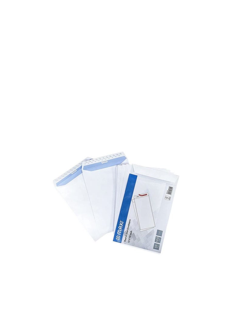Maxi 50-Piece A4 Peel and Seal White Envelopes 12 x 10 Inch