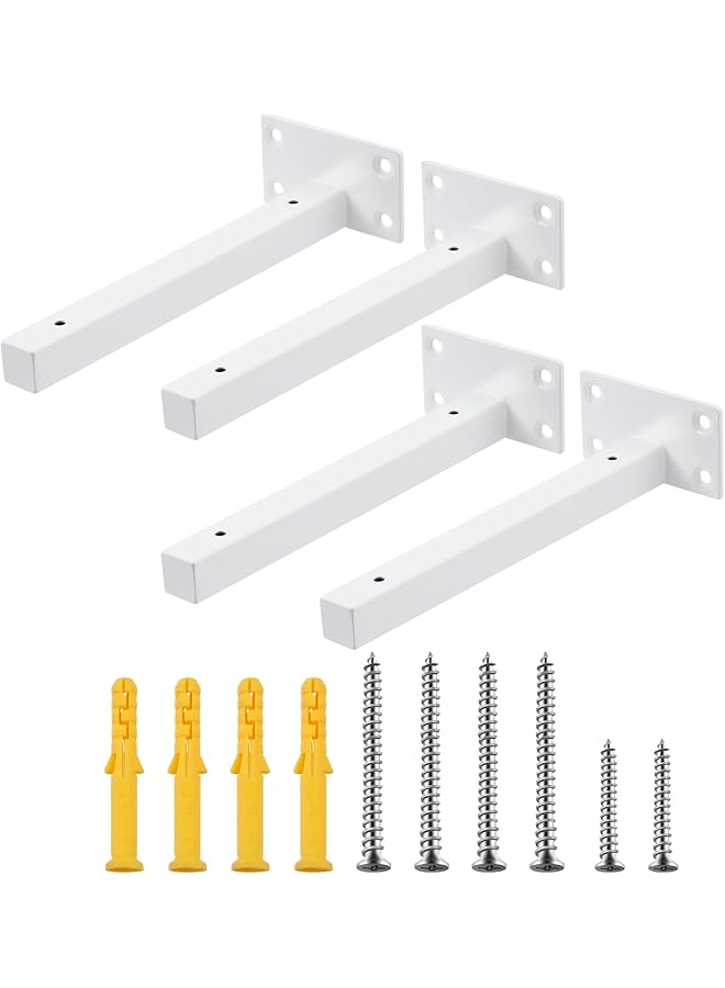 S-TOP 4 Pack 8 Inch White Shelf Brackets, Industrial Floating Shelf Bracket, Wall Mounted Heavy Duty Rustic Shelf Brackets with Screws and Anchors for Shelves Support DIY - Image 1