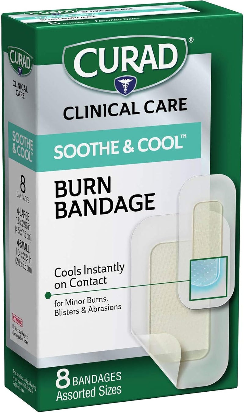 CURAD Soothe Cool Burn Bandages Instant Cooling Assorted Sizes 8 Count - Image 1