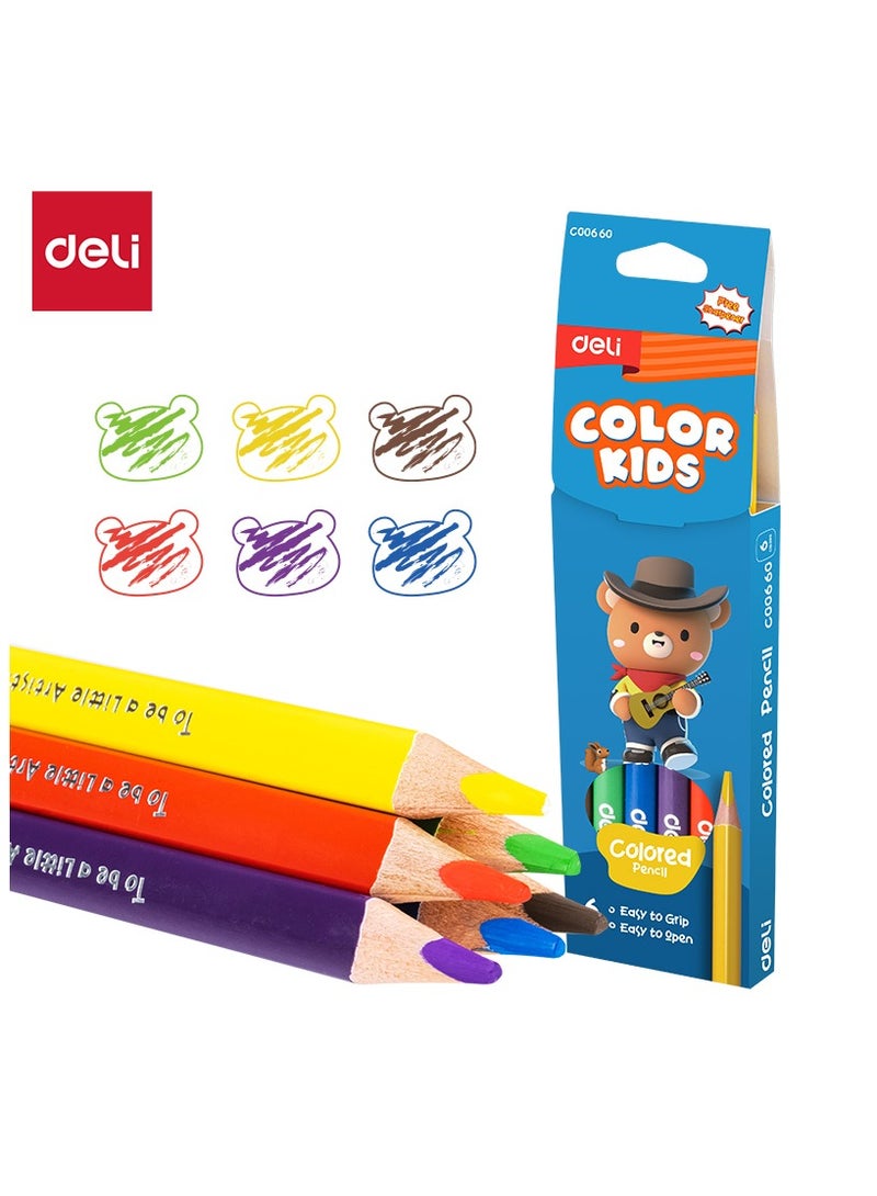 Deli EC00660 Jumbo Colored Pencil Set, 6 Colors – ideal for kids' drawing & coloring - Image 1