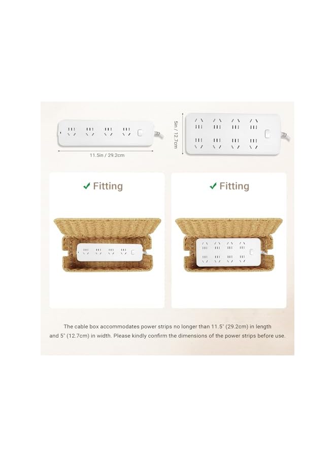 promass Handmade Cable Management Box Imitation Rattan Cable Organizer Box With Lid 2 Open Slots Under Desk Cord Organizer to Hide Power Strips & Cords and Cover Floor TV Wires Computer Usb Hub - Image 3