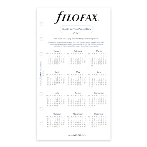 Filofax Calendar Diary Refill, Personal/Compact Size, Month-to-View, White Paper, English, 2025 (C68410-25) - Image 2